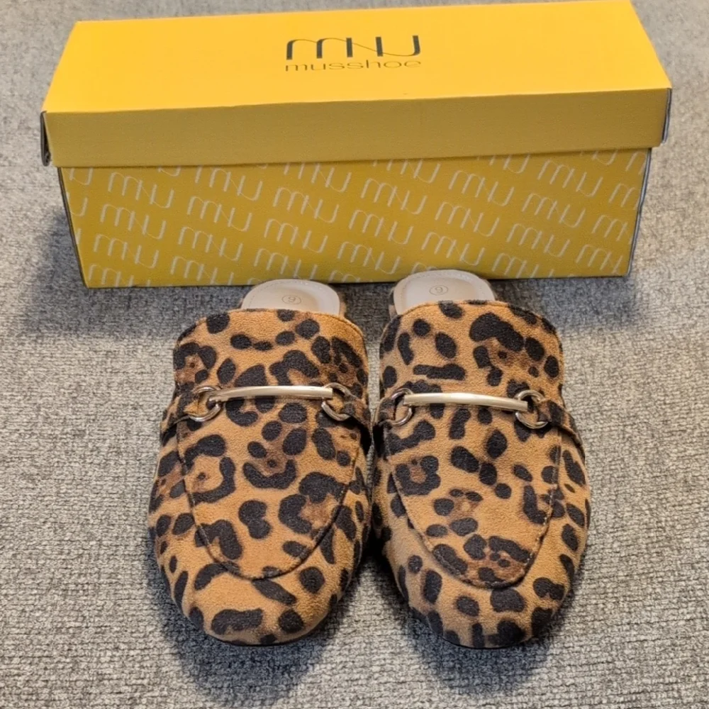 Womens Leopard Print Mules - Picture 1 of 3